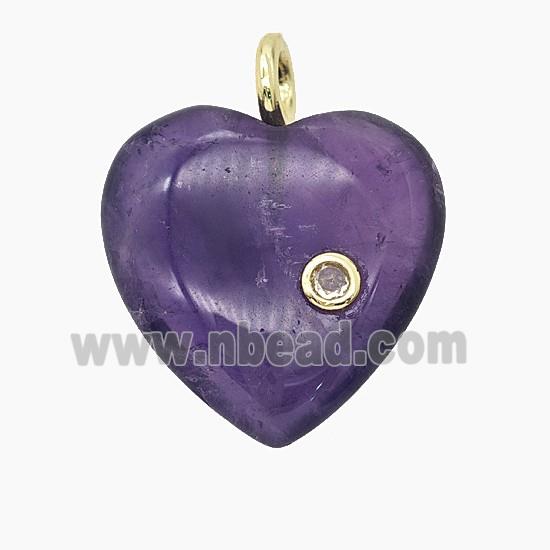 Natural Purple Amethyst Heart Pendant Pave Zirconia