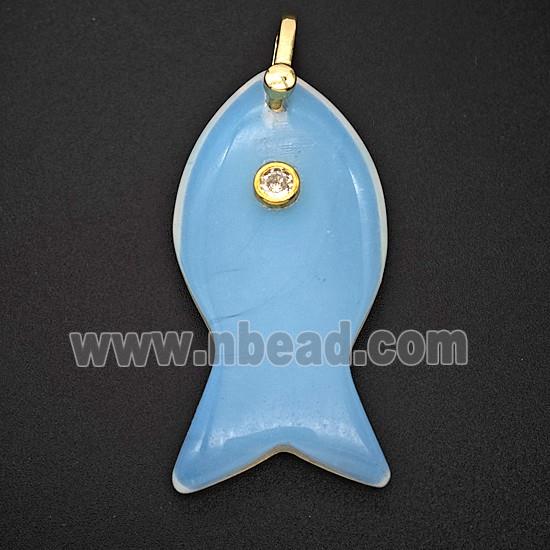 Opalite Fish Pendant Pave Zirconia