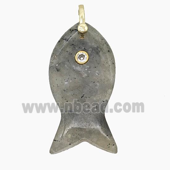 Natural Labradorite Fish Pendant Pave Zirconia