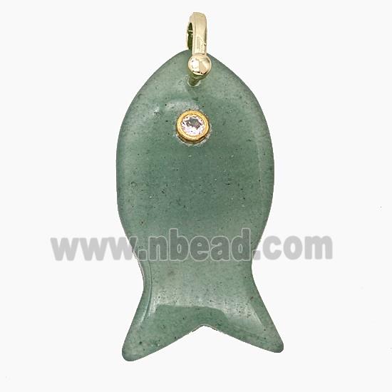 Natural Green Strawberry Quartz Fish Pendant Pave Zirconia