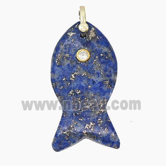 Natural Lapis Lazuli Fish Pendant Pave Zirconia