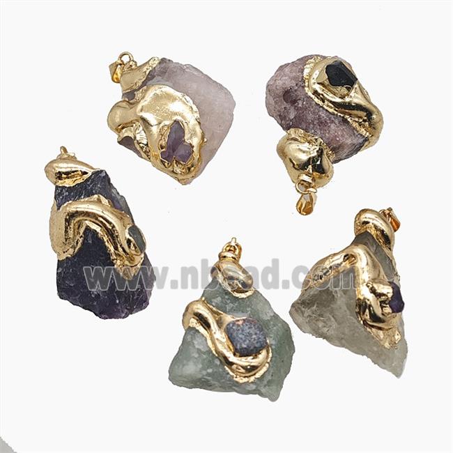 Natural Gemstone Nugget Pendant Freeform Gold Plated