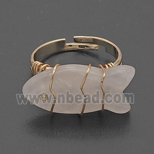 Rose Quartz Fish Copper Rings Wire Wrapped Gold Plated