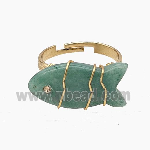 Green Strawberry Quartz Fish Copper Rings Wire Wrapped Gold Plated