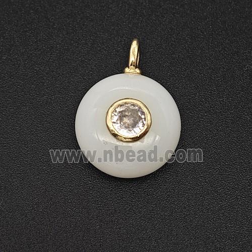 White Jade Coin Pendant Pave Zirconia