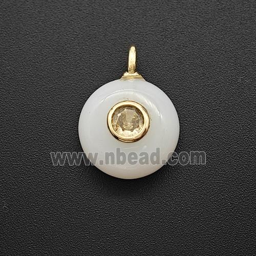 White Jade Coin Pendant Pave Zirconia