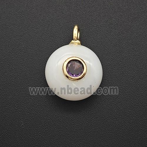 White Jade Coin Pendant Pave Zirconia