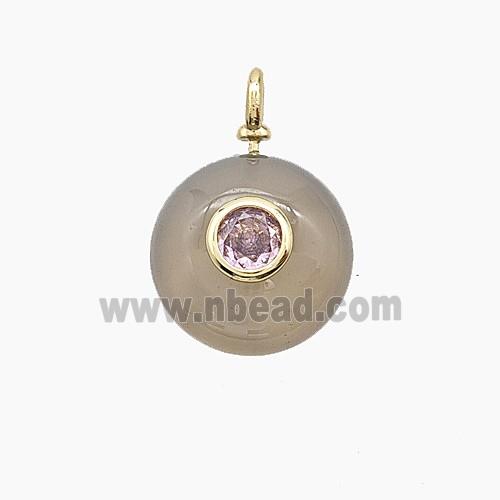 Gray Agate Coin Pendant Pave Zirconia
