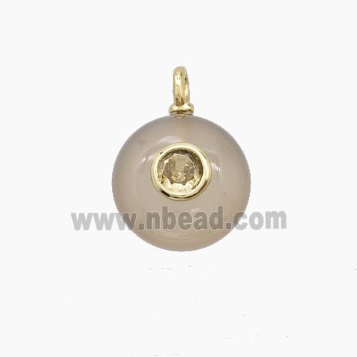 Gray Agate Coin Pendant Pave Zirconia