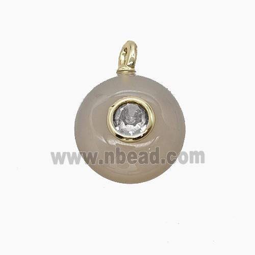 Gray Agate Coin Pendant Pave Zirconia