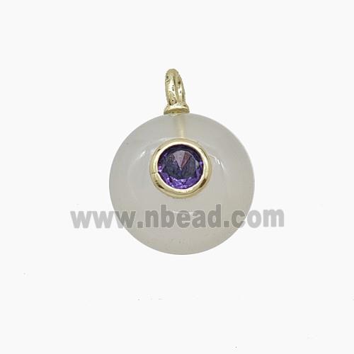 Gray Agate Coin Pendant Pave Zirconia