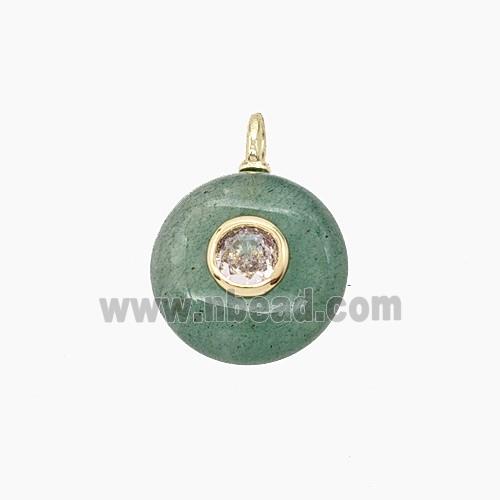 Green Strawberry Quartz Coin Pendant Pave Zirconia