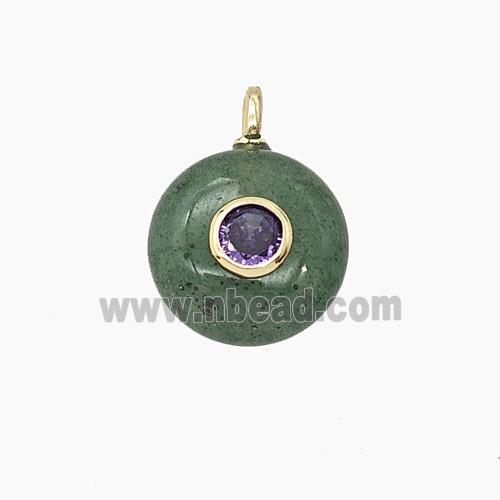 Green Strawberry Quartz Coin Pendant Pave Zirconia
