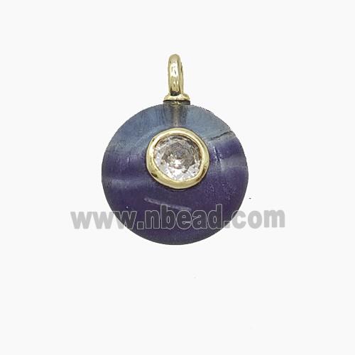 Natural Fluorite Coin Pendant Pave Zirconia