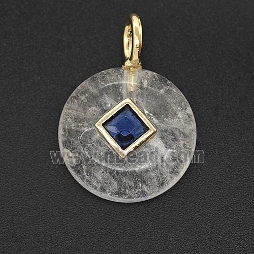 Clear Crystal Quartz Coin Pendant Pave Zirconia