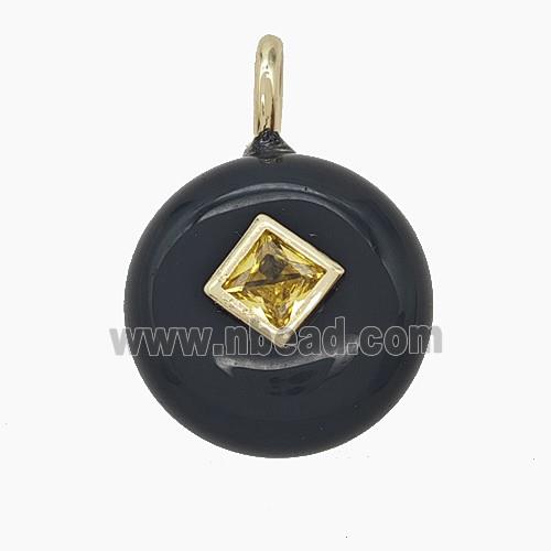 Natural Black Obsidian Coin Pendant Pave Zirconia