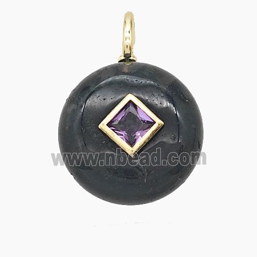 Natural Green Moss Agate Coin Pendant Pave Zirconia