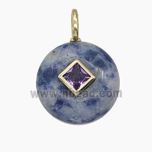 Blue Dalmatian Jasper Coin Pendant Pave Zirconia