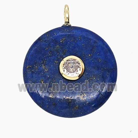 Natural Blue Lapis Lazuli Coin Pendant Pave Zirconia