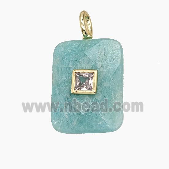 Natural Green Amazonite Rectangle Pendant Pave Zirconia Faceted