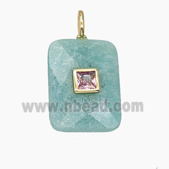 Natural Green Amazonite Rectangle Pendant Pave Zirconia Faceted