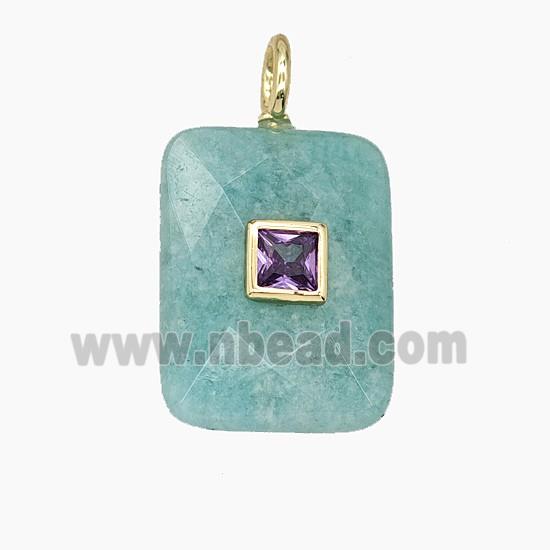 Natural Green Amazonite Rectangle Pendant Pave Zirconia