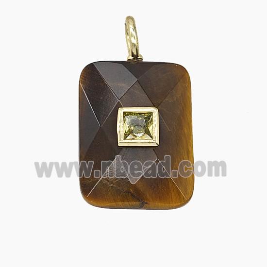 Natural Tiger Eye Stone Rectangle Pendant Pave Zirconia