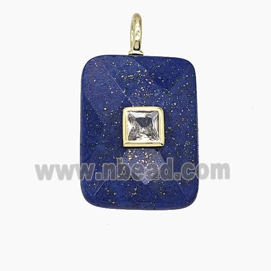 Natural Blue Lapis Lazuli Rectangle Pendant Pave Zirconia