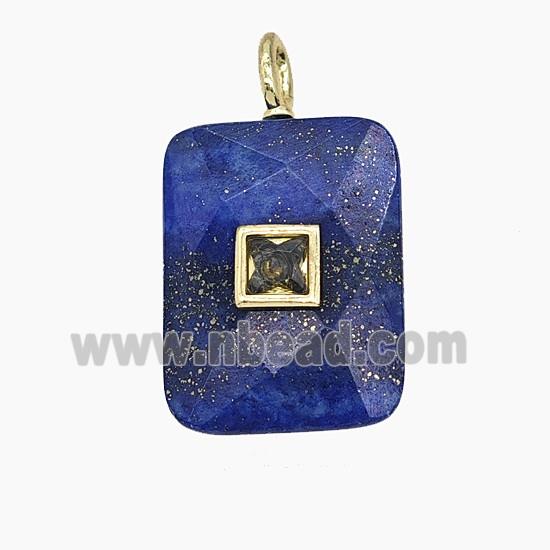 Natural Blue Lapis Lazuli Rectangle Pendant Pave Zirconia