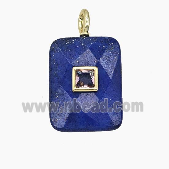 Natural Blue Lapis Lazuli Rectangle Pendant Pave Zirconia