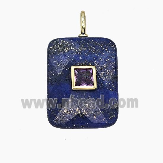 Natural Blue Lapis Lazuli Rectangle Pendant Pave Zirconia