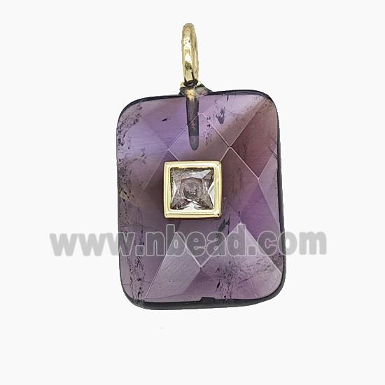 Natural Purple Amethyst Rectangle Pendant Pave Zirconia