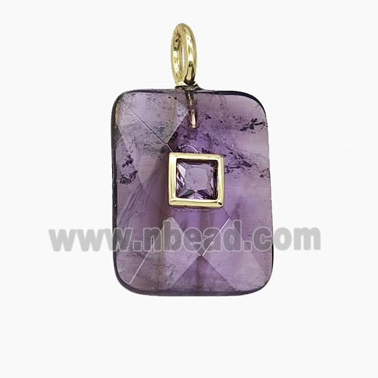 Natural Purple Amethyst Rectangle Pendant Pave Zirconia