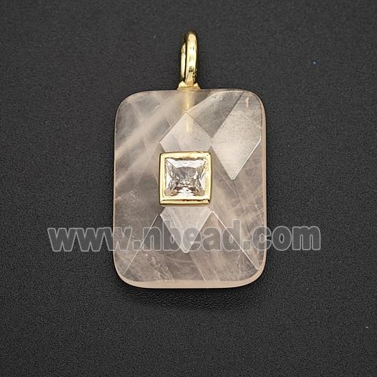 Natural Clear Quartz Rectangle Pendant Pave Zirconia
