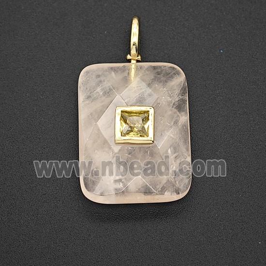 Natural Clear Quartz Rectangle Pendant Pave Zirconia