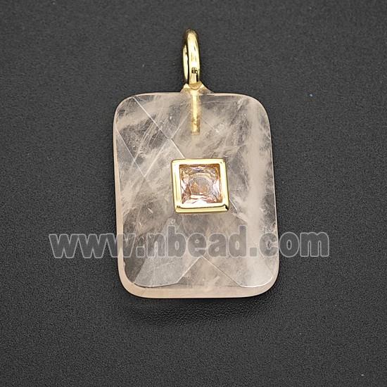 Natural Clear Quartz Rectangle Pendant Pave Zirconia