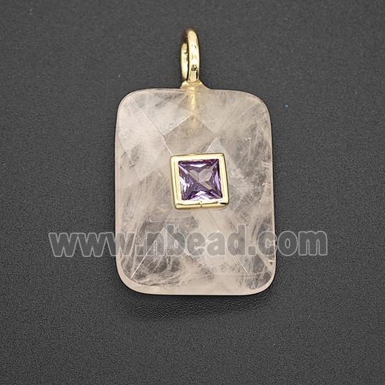 Natural Clear Quartz Rectangle Pendant Pave Zirconia