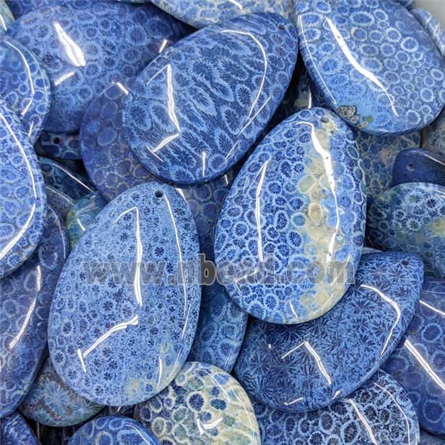 Natural Coral Fossil Teardrop Pendant Blue Dye