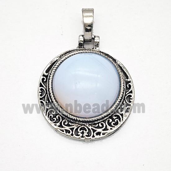 Gemstone Pendant, Antique Silver Plated