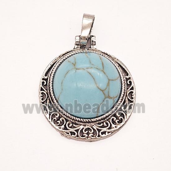 Gemstone Pendant, Antique Silver Plated