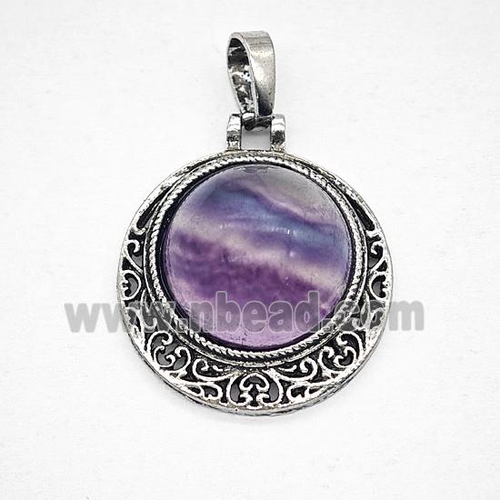 Gemstone Pendant, Antique Silver Plated