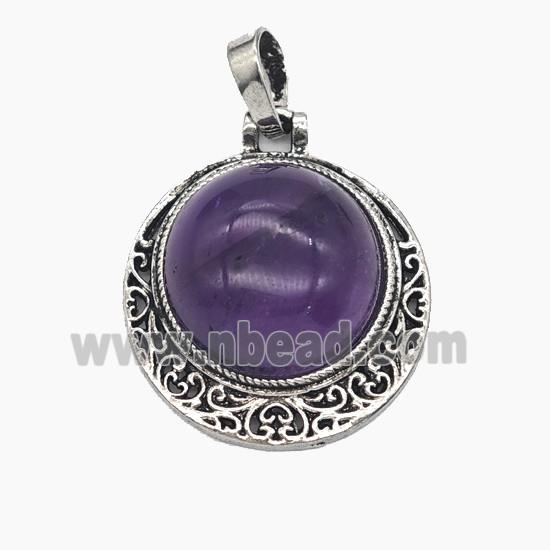 Gemstone Pendant, Antique Silver Plated