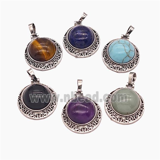 Gemstone Pendant, Antique Silver Plated