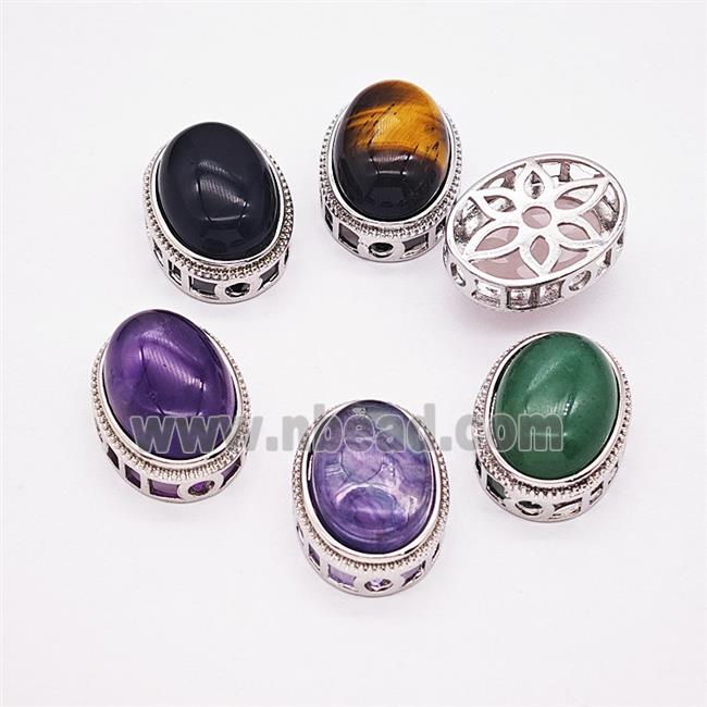 Gemstone Pendant, Antique Silver Plated