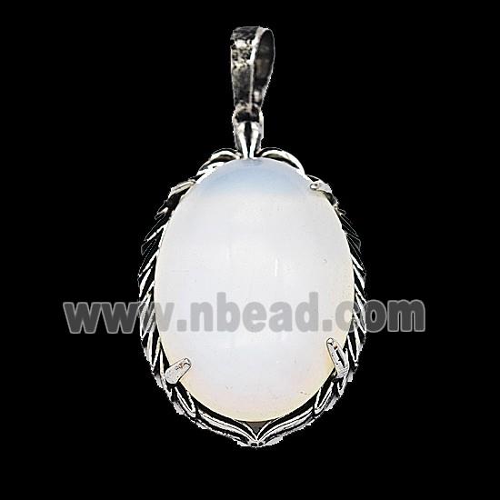 Gemstone Pendant, Antique Silver Plated