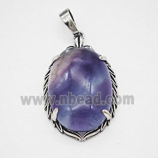 Gemstone Pendant, Antique Silver Plated