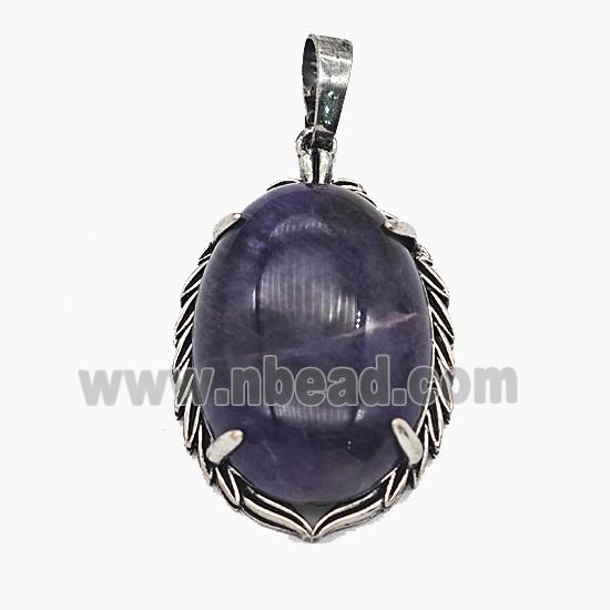 Gemstone Pendant, Antique Silver Plated