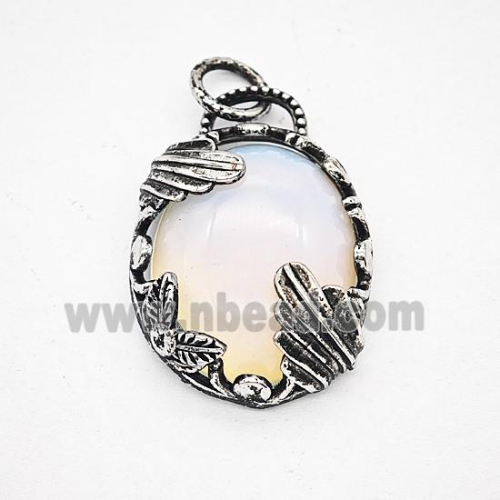 Gemstone Pendant, Antique Silver Plated