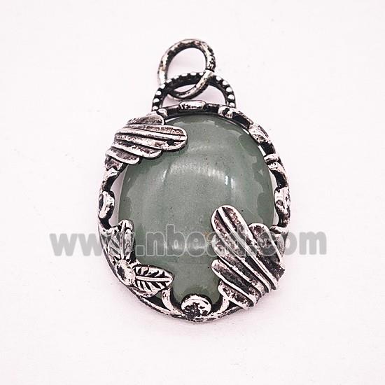 Gemstone Pendant, Antique Silver Plated