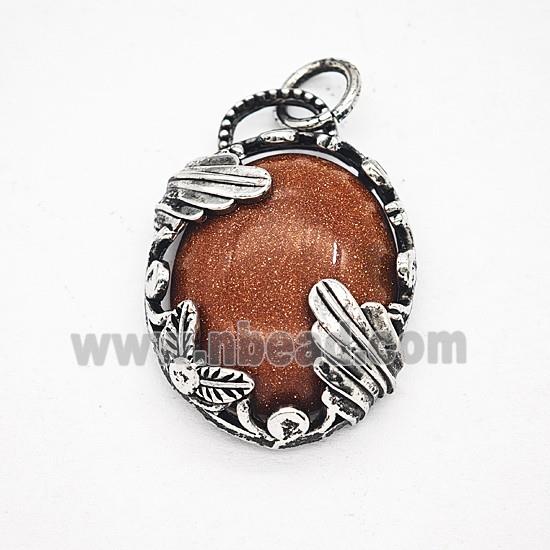 Gemstone Pendant, Antique Silver Plated